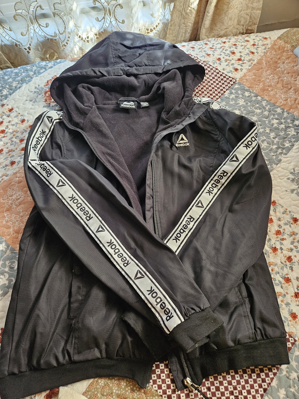 Reebok Black Women’s Hooded Track Jacket with Logo Tape